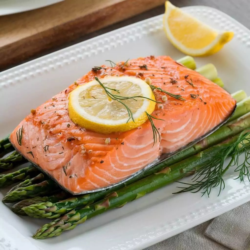 Frozen salmon in air fryer perfectly cooked.