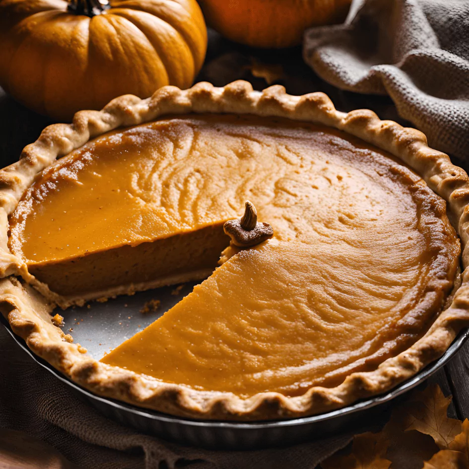 A freshly baked pumpkin pie with sweetened condensed milk made using a Thermomix, topped with whipped cream and cinnamon.