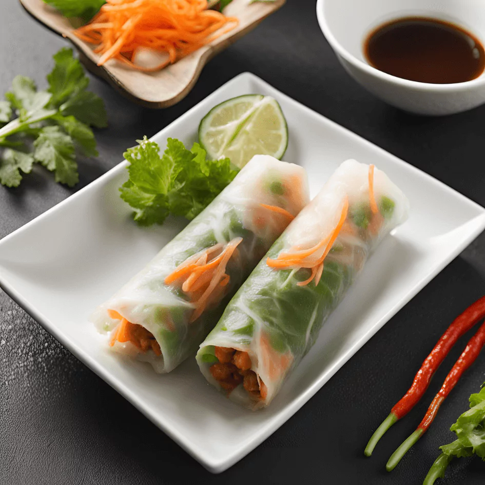 Easy and fresh salad rolls with veggies and peanut dipping sauce.