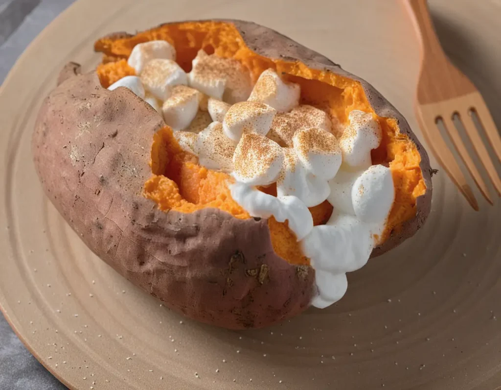 Texas Roadhouse Loaded Sweet Potato with marshmallows and pecans.