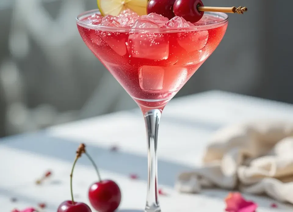 Cherry martini mocktail with lime and cherrier