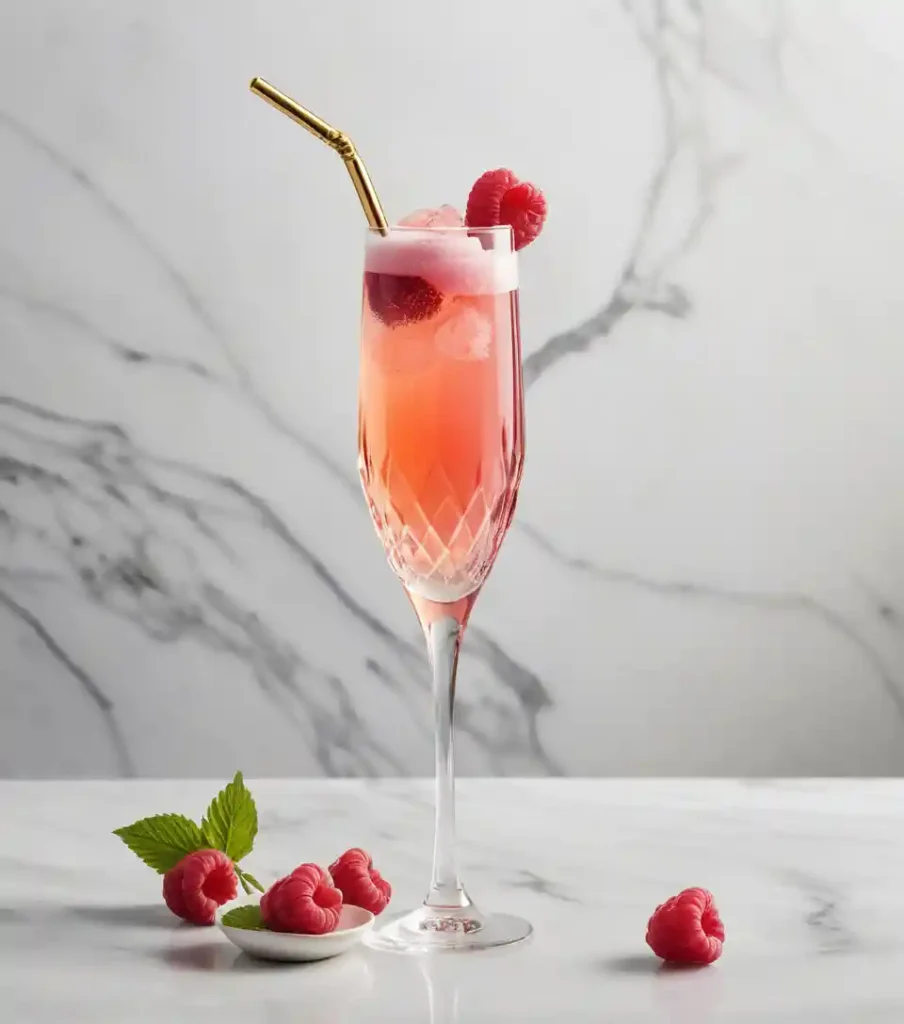 A vibrant red berry mocktail, perfect for a romantic celebration.