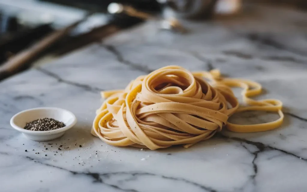 a closeup shot of raw fettuccine